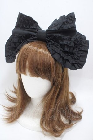 画像: Angelic Pretty / ロゴ刺繍フリルリボンカチューシャ  黒 Y-25-05-05-013-AP-AC-SZ-ZY