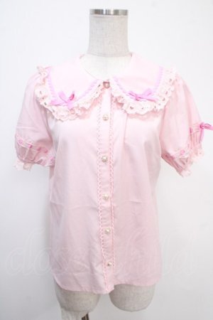 画像: axes femme kawaii / 梯子レース半袖ブラウス  ピンク Y-25-05-05-020-AX-BL-SZ-ZY