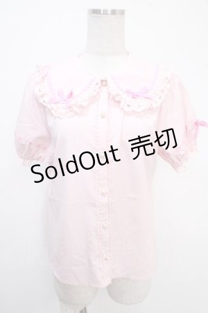 画像: axes femme kawaii / 梯子レース半袖ブラウス  ピンク Y-25-05-05-020-AX-BL-SZ-ZY