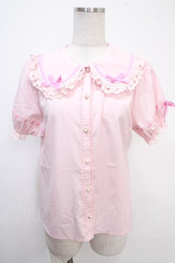 画像1: axes femme kawaii / 梯子レース半袖ブラウス  ピンク Y-25-05-05-020-AX-BL-SZ-ZY (1)