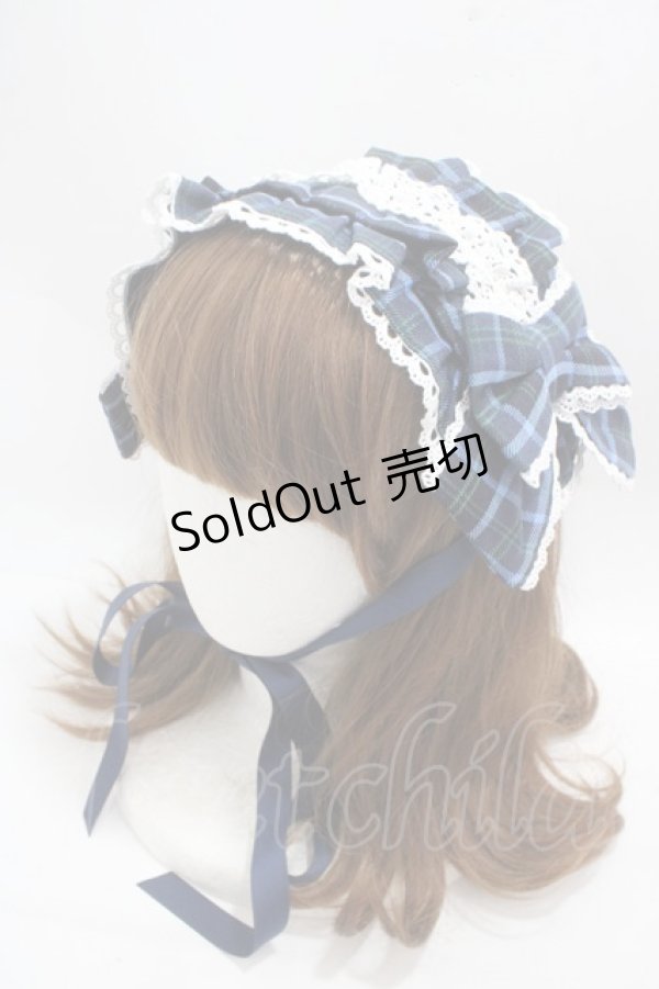 画像1: axes femme kawaii / タータンチェックヘッドドレス  紺 Y-25-05-08-072-AX-AC-SZ-ZY (1)