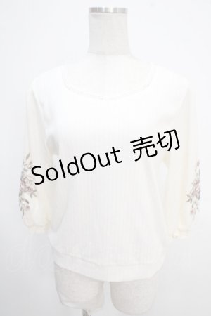 画像: axes femme / 花刺繍チュール袖七分袖プルオーバー M 白 Y-25-05-10-007-AX-TO-SZ-ZY
