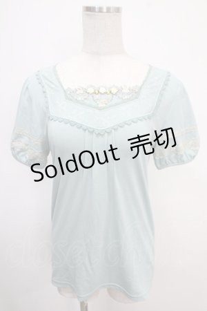 画像: axes femme / バラｘ蝶半袖プルオーバー M サックス Y-25-05-10-011-AX-TO-SZ-ZY