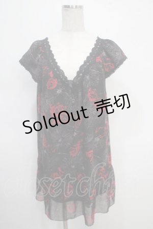 画像: HYSTERIC GLAMOUR / 蜘蛛の巣バラ柄　チュニック  黒 Y-25-05-10-089-PU-OP-SZ-ZY
