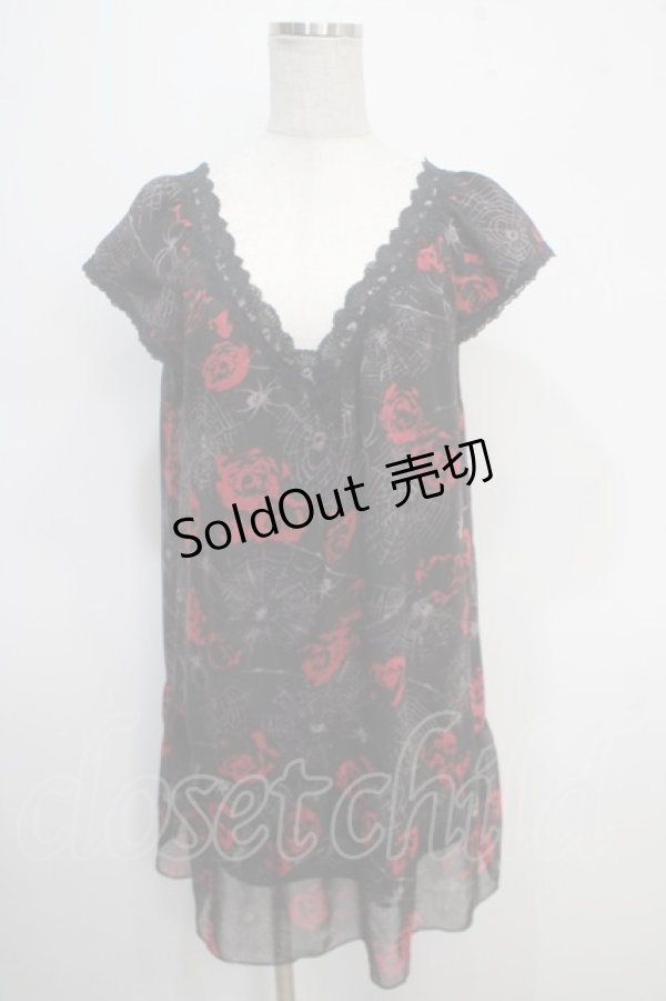 画像1: HYSTERIC GLAMOUR / 蜘蛛の巣バラ柄　チュニック  黒 Y-25-05-10-089-PU-OP-SZ-ZY (1)