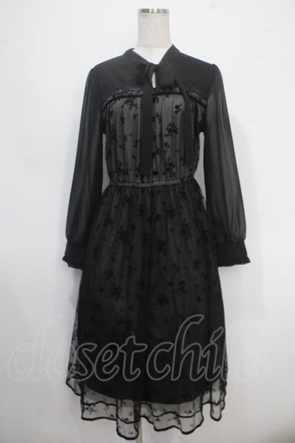 画像1: axes femme / フロッキープリントレースワンピース M 黒 Y-25-05-10-093-AX-OP-SZ-ZY (1)