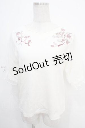 画像: axes femme / 鳥×バラ刺繍リブPO M 生成り Y-25-05-10-014-AX-TO-SZ-ZY