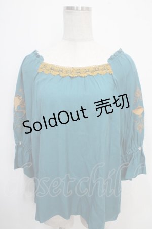 画像: axes femme / アラジン/刺繍トップス M Bグリーン Y-25-05-10-016-AX-TO-SZ-ZI