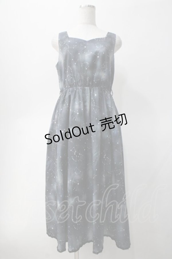 画像1: axes femme POETIQUE / 冬の星座柄ハートネックワンピース M 黒 Y-25-05-10-129-AX-OP-SZ-ZI (1)