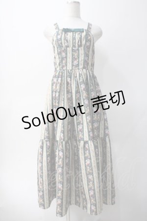 画像: axes femme Kawaii / ストライプローズ柄ジャンスカ M グリーン Y-25-05-10-132-AX-OP-SZ-OS