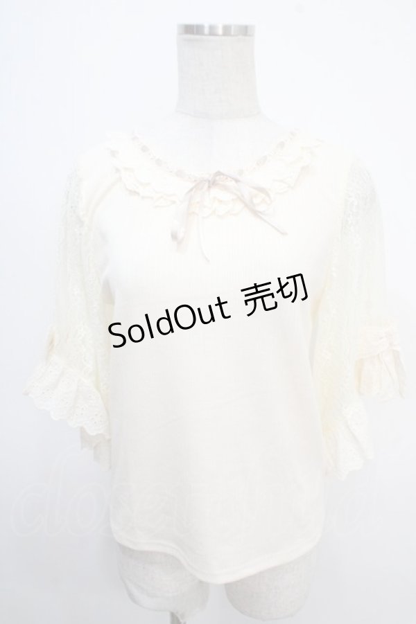 画像1: axes femme / レース×リボン袖プルオーバー M 生成り Y-25-05-10-018-AX-TO-SZ-ZY (1)