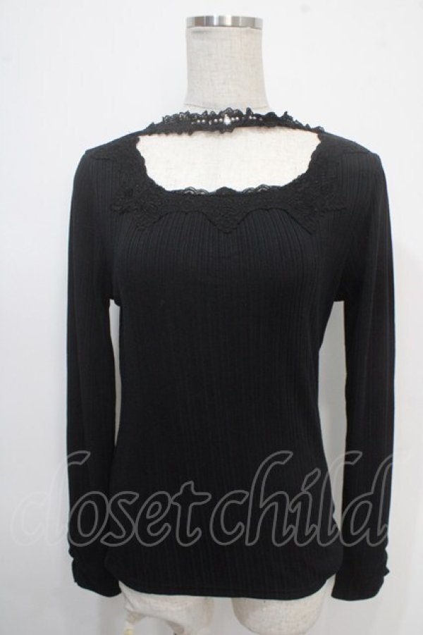 画像1: axes femme / チョーカー風テレコカットソー M 黒 Y-25-05-10-021-AX-TO-SZ-ZY (1)