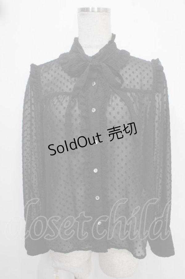 画像1: axes femme / ドットドビーフリルブラウス M 黒 Y-25-05-10-026-AX-BL-SZ-ZY (1)