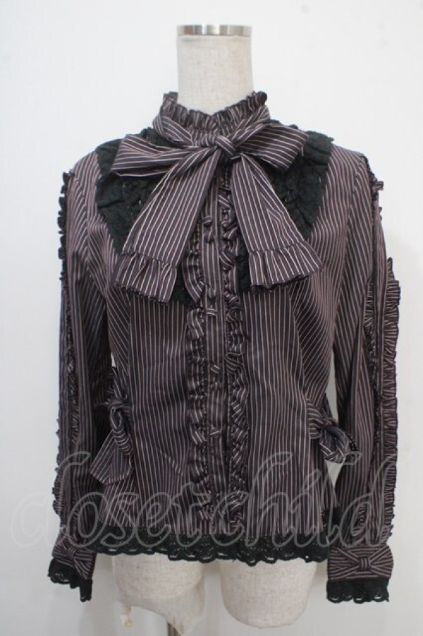 画像1: metamorphose / 共フリルスタンドカラーブラウス  ワイン Y-25-05-10-027-ME-BL-SZ-ZY (1)