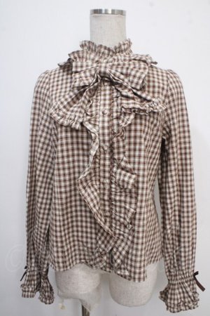 画像: axes femme kawaii / チェック柄ブラウス M 茶 Y-25-05-10-030-AX-BL-SZ-ZY