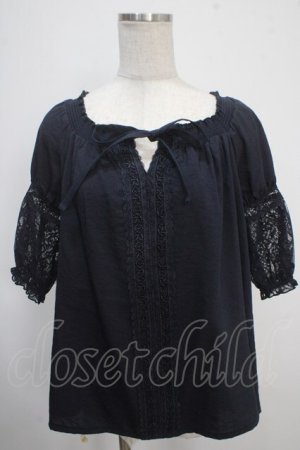 画像: axes femme / 袖レース2WAYブラウス M 紺 Y-25-05-10-043-AX-BL-SZ-ZY