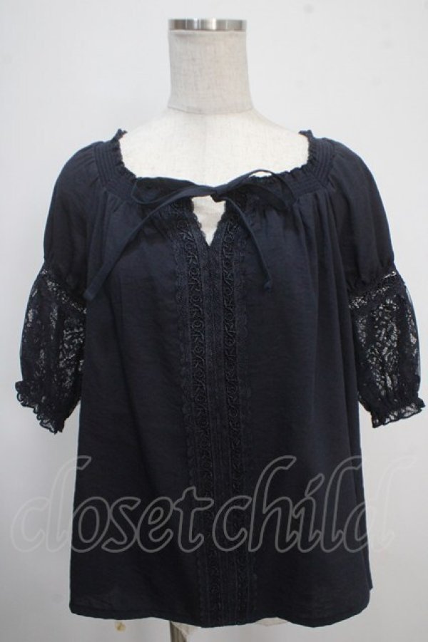 画像1: axes femme / 袖レース2WAYブラウス M 紺 Y-25-05-10-043-AX-BL-SZ-ZY (1)