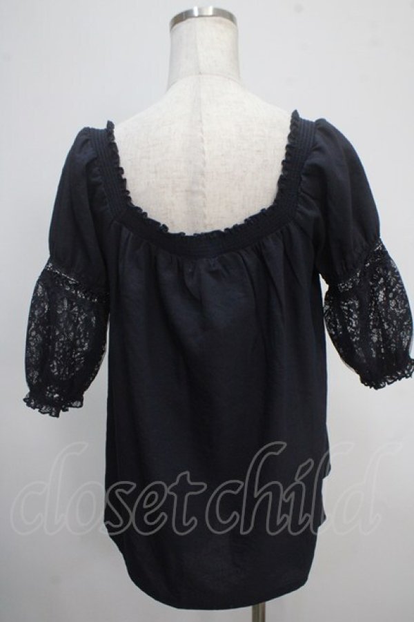 画像2: axes femme / 袖レース2WAYブラウス M 紺 Y-25-05-10-043-AX-BL-SZ-ZY (2)