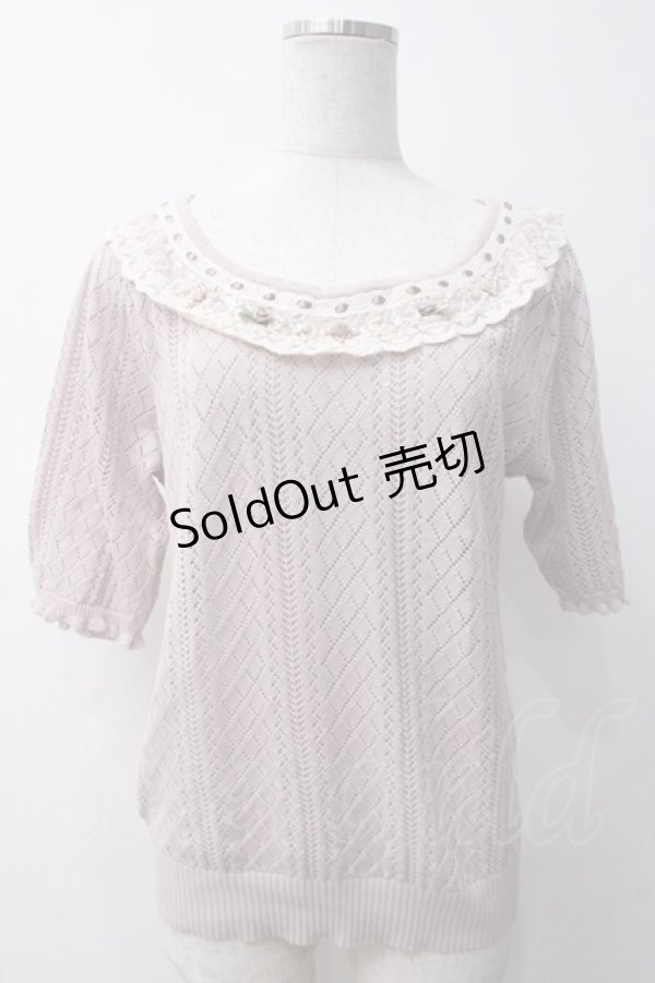 画像1: axes femme / サテンローズ付サマーニット M ピンク Y-25-05-14-041-AX-TO-SZ-ZY (1)