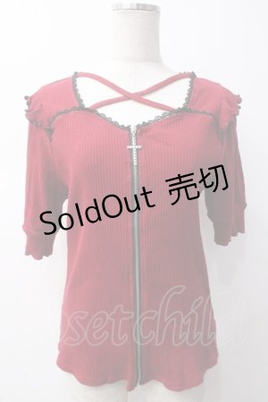 画像: DearMyLove / 十字架フロントジップリブトップス 3L レッド Y-25-05-14-043-EL-TO-SZ-ZY