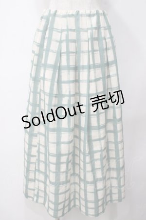画像: an another angelus / ペイントタッチ柄タックスカート F グリーン×ホワイト Y-25-05-14-128-CA-SK-SZ-ZY