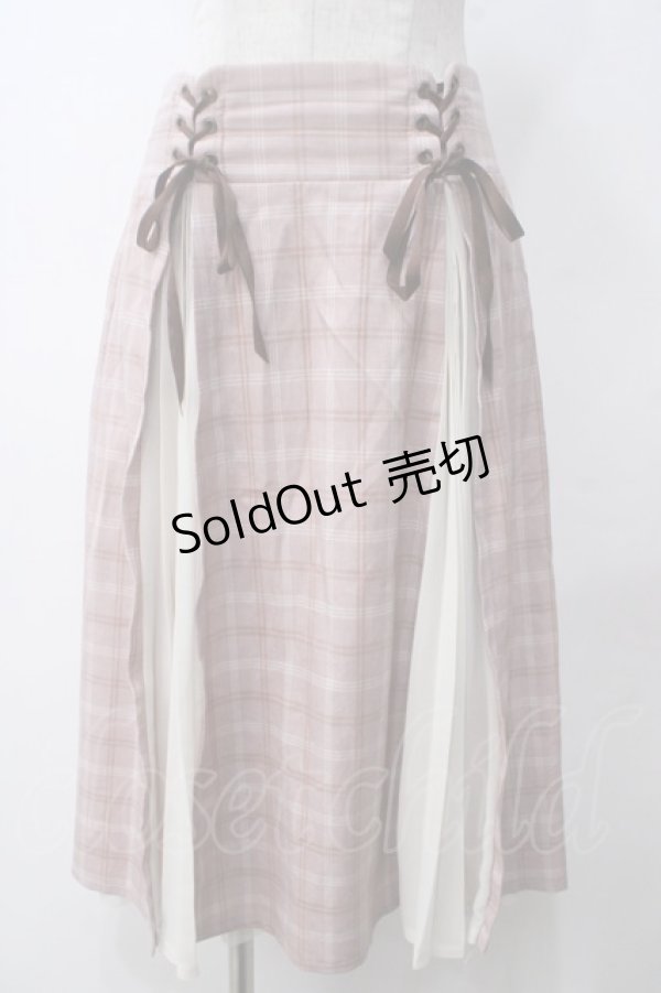 画像1: axes femme POETIQUE / レースアッププリーツ切替スカート M ピンク Y-25-05-14-141-AX-SK-SZ-ZY (1)