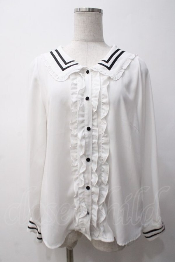 画像1: axes femme / クラシカルセーラーブラウス M 白 Y-25-05-14-027-AX-BL-SZ-ZY (1)