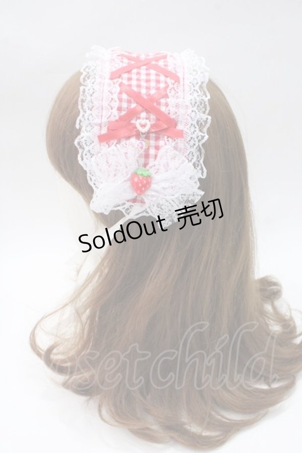 画像2: fancy doll / いちごギンガムチェックヘッドドレス  アカ Y-25-05-16-059-PU-AC-SZ-ZY (2)