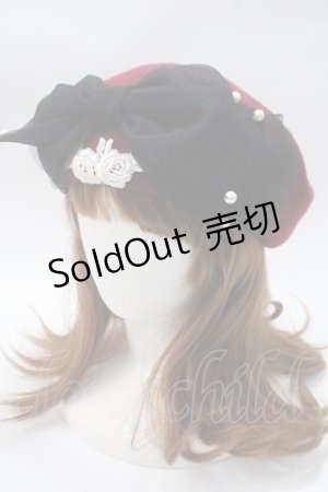 画像: 【SALE】ATELIER PIERROT / おリボン薔薇ベレー帽  ボルドー Y-25-05-16-074-EL-AC-SZ-ZT-K011