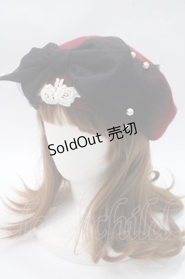 画像1: 【SALE】ATELIER PIERROT / おリボン薔薇ベレー帽  ボルドー Y-25-05-16-074-EL-AC-SZ-ZT-K011 (1)