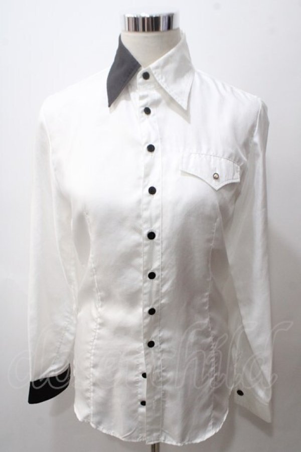 画像1: BPN FOR MEN / バイカラーシャツ M 白 Y-25-05-19-084-GO-BL-SZ-ZY (1)