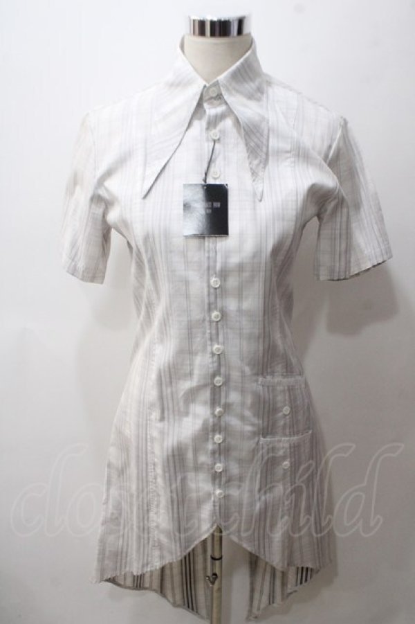 画像1: BPN FOR MEN / ストライプ燕尾ロングシャツ M 白 Y-25-05-19-086-GO-BL-SZ-ZY (1)