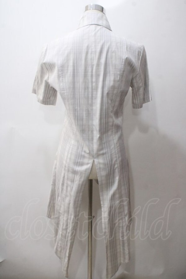 画像2: BPN FOR MEN / ストライプ燕尾ロングシャツ M 白 Y-25-05-19-086-GO-BL-SZ-ZY (2)