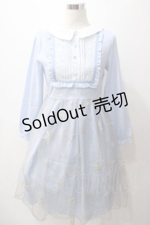 画像: axes femme POETIQUE / 雪の結晶ラメ刺繍長袖ワンピース M サックス Y-25-05-19-100-AX-OP-SZ-ZY