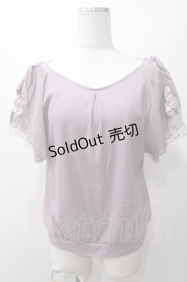 画像1: axes femme / チュール刺繍フレア袖リブプルオーバー M ラベンダー Y-25-05-19-014-AX-TO-SZ-ZY (1)