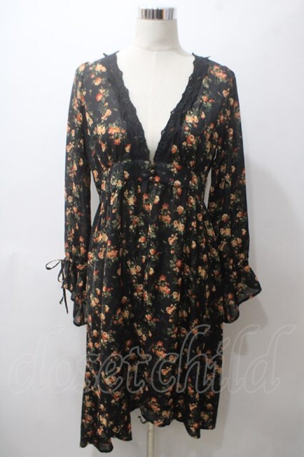 画像1: axes femme / 花柄フィッシュテールガウン M 黒 Y-25-05-19-115-AX-TO-SZ-ZY (1)