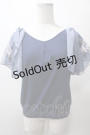 画像: axes femme / チュール刺繍フレア袖リブプルオーバー M 紺 Y-25-05-19-015-AX-TO-SZ-ZY