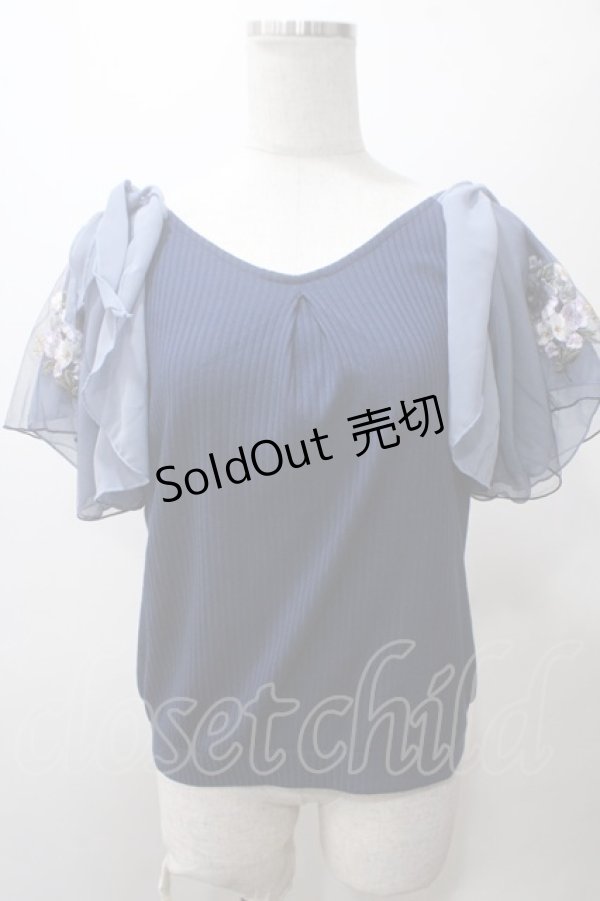 画像1: axes femme / チュール刺繍フレア袖リブプルオーバー M 紺 Y-25-05-19-015-AX-TO-SZ-ZY (1)