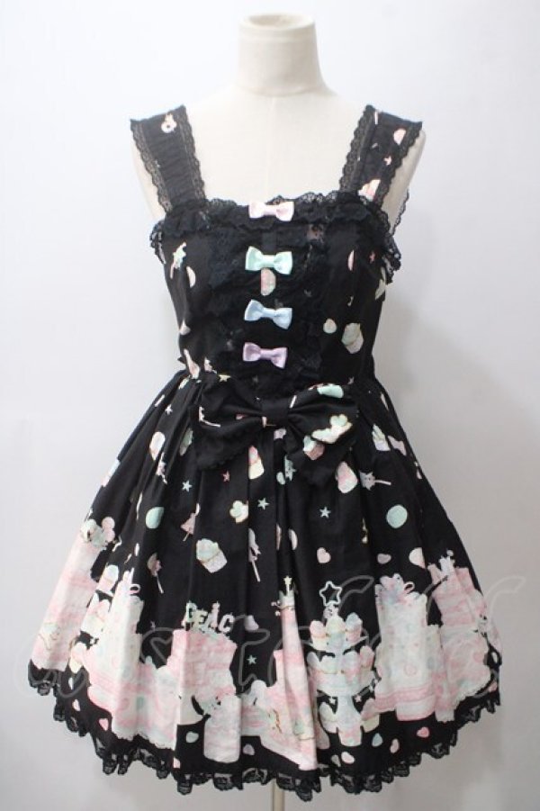 画像1: Angelic Pretty / Decoration Dream後ろフリルジャンパースカート  黒 Y-25-05-19-126-AP-OP-SZ-ZY (1)