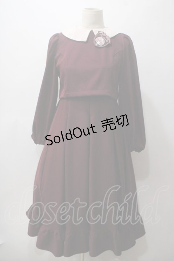 画像1: 【SALE】m petit by misako / サンリオキャラクターズコラボ マイメロディワッペン付きワンピース  ボルドー Y-25-05-19-152-LO-OP-SZ-ZT044 (1)