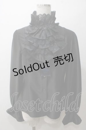 画像: Moi-meme-Moitie / 薔薇レースストライプジャボ付きブラウス  黒 Y-25-05-19-022-MO-BL-SZ-ZY