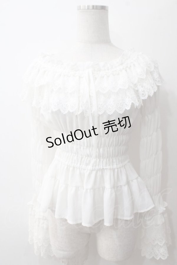 画像1: Millefleurs / ジョーゼットとレースのブラウス M 白 Y-25-05-19-025-EL-BL-SZ-ZY (1)