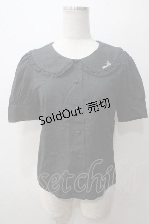 画像1: MILK / 襟刺繍ブラウス  黒 Y-25-05-19-043-ML-BL-AS-ZY (1)