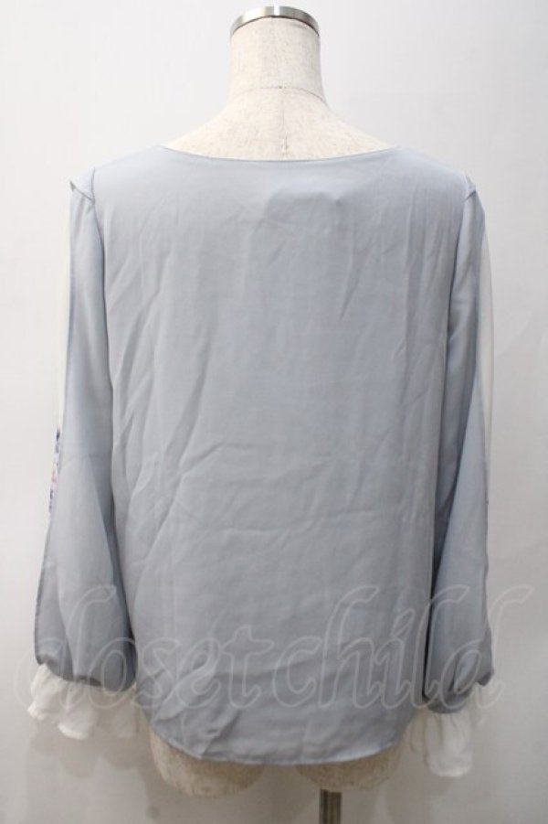 画像2: axes femme / 袖プリントブラウス M サックス Y-25-05-22-059-AX-BL-SZ-ZY (2)