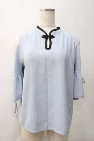 画像: axes femme POETIQUE / アジアンデザイン肩あきブラウス M ブルー Y-25-05-22-078-AX-BL-SZ-ZY