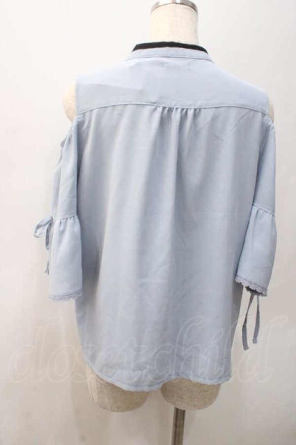 画像2: axes femme POETIQUE / アジアンデザイン肩あきブラウス M ブルー Y-25-05-22-078-AX-BL-SZ-ZY (2)