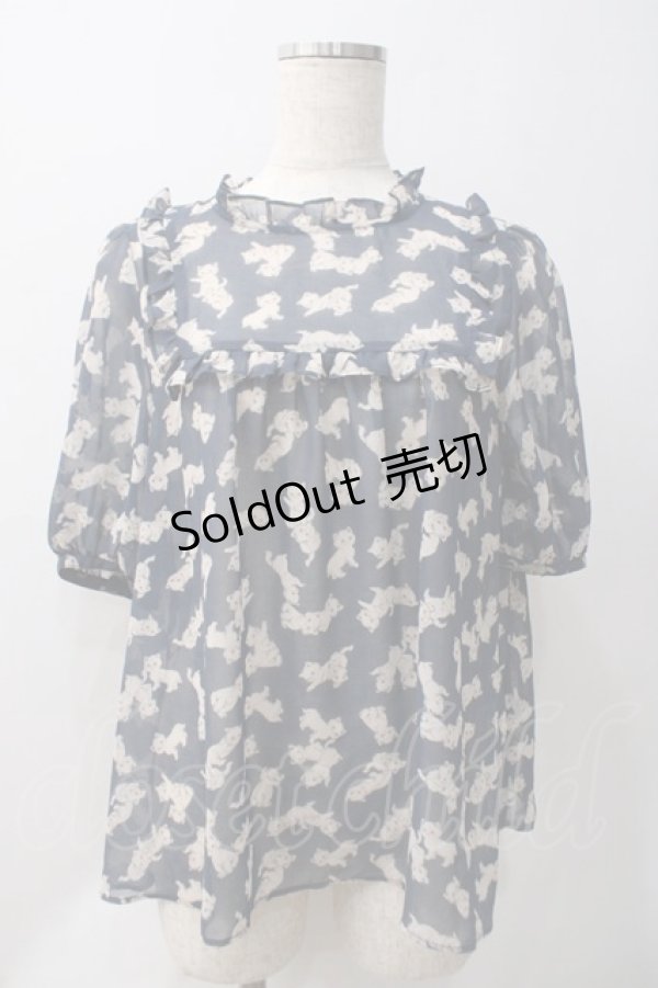 画像1: Franche Lippee / 猫プリントシャツ  紺 Y-25-05-22-098-LO-TO-SZ-ZY (1)