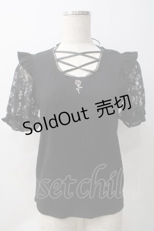 画像: Secret Honey / ローズ刺繍レースアップ半袖トップス 2 黒 Y-25-05-22-100-CA-TO-SZ-ZY
