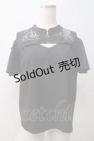 画像: axes femme POETIQUE / ダークマリン肩開き刺繍ブラウス  黒 Y-25-05-22-110-AX-BL-SZ-ZY
