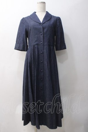 画像: Perla nell' ostrica / 半袖ショールカラージャケットワンピース M インディゴ Y-25-05-22-151-EL-OP-SZ-ZY